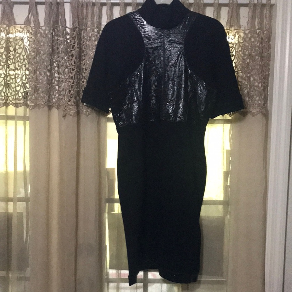 Karl Lagerfeld Faux-Leather Panel Bodycon Dress